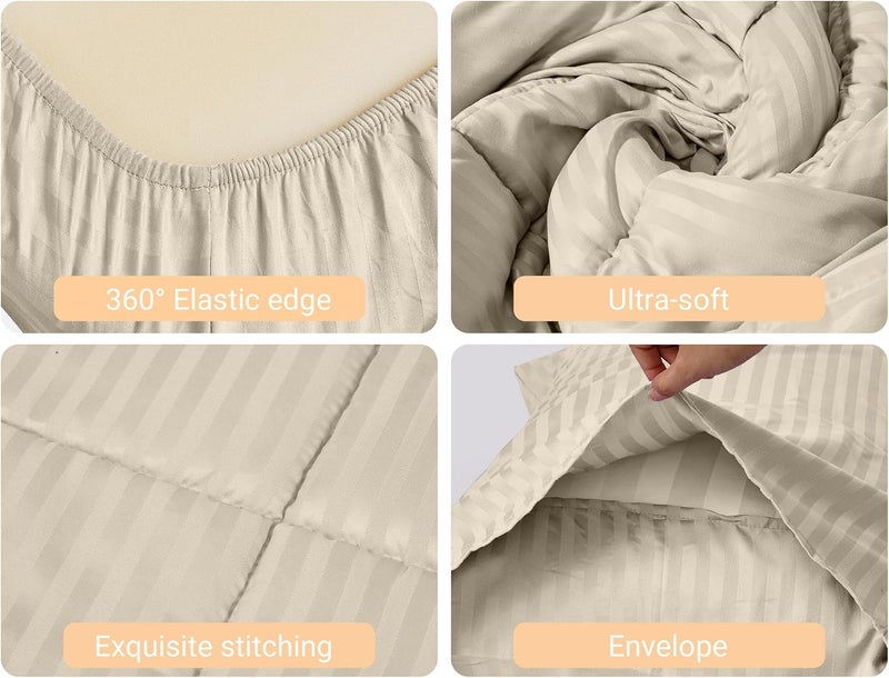 ZPECC Toddler Bedding Set - 4 Piece Hypoallergenic Baby Crib Bedding Set for Boys and Girls, Includes Toddler Comforter, Flat Sheet, Fitted Sheet and Pillowcase, Cream Stripe - Image 3